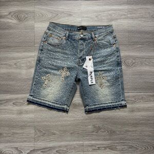Purple Brand Rhinestone Cross Denim Shorts Men’s Size 34 New